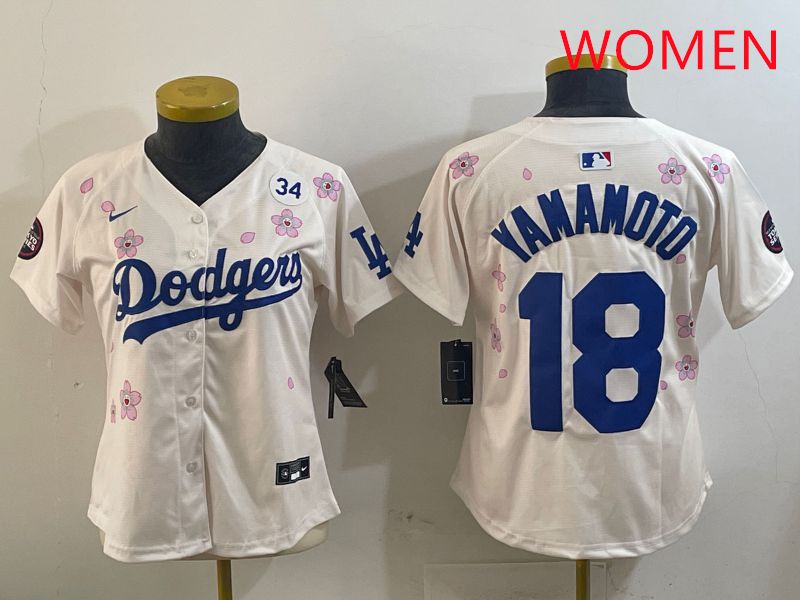 Women Los Angeles Dodgers #18 Yamamoto Cream Sakura Edition 2025 Nike MLB Jersey style 14
